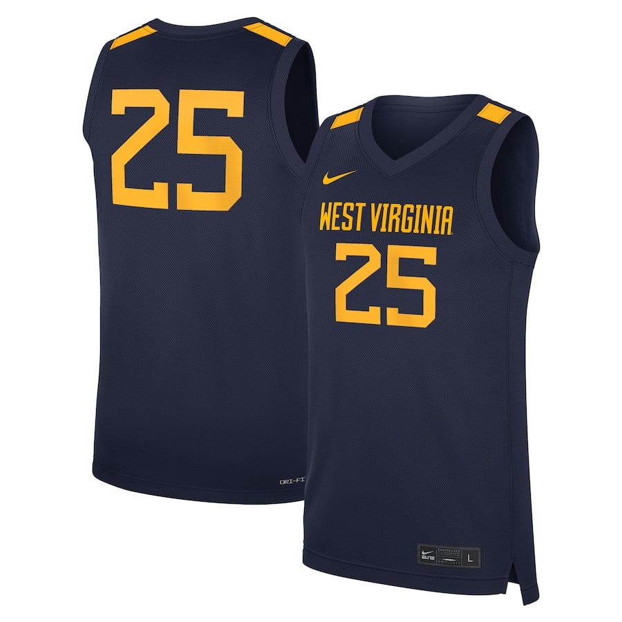 #25 West Virginia Mountaineers Road Basketball Jersey - Navy