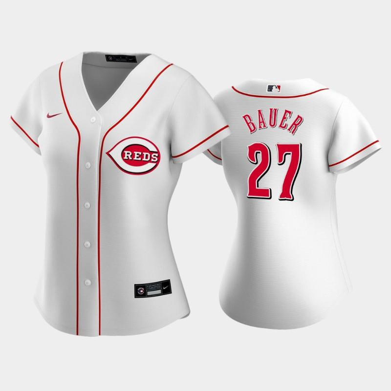 27 Trevor Bauer Reds Home White Women's Jersey