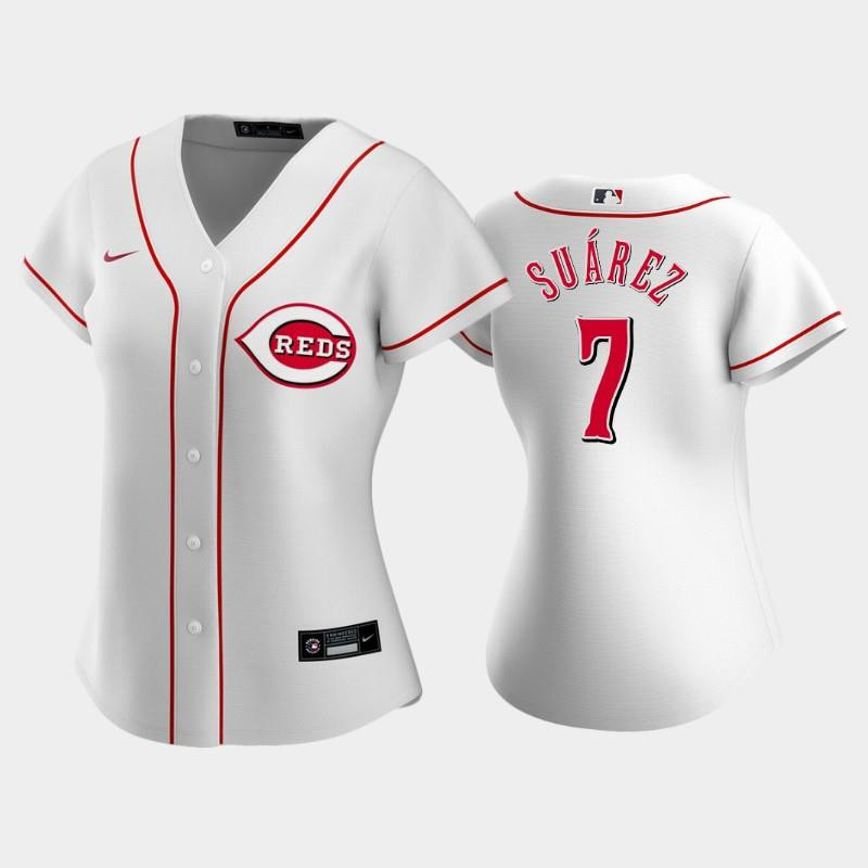 7 Eugenio Suarez Reds Home White Women's Jersey