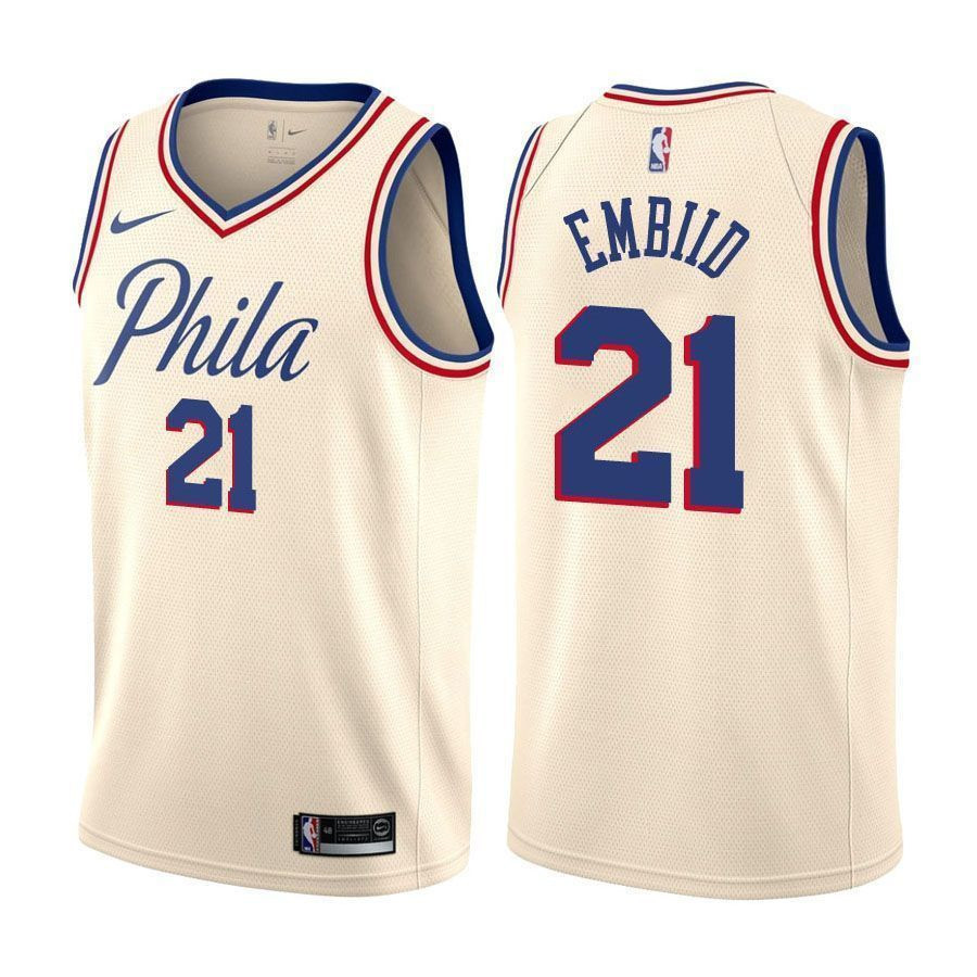 76ers Male Joel Embiid 21 City Edition Natural Jersey