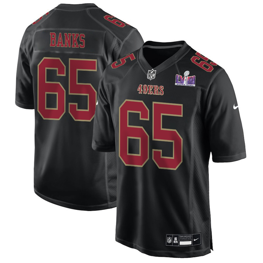 Aaron Banks 65 San Francisco 49ers Super Bowl Lviii Patch Fashion Game Men Jersey - Carbon Black Js4197