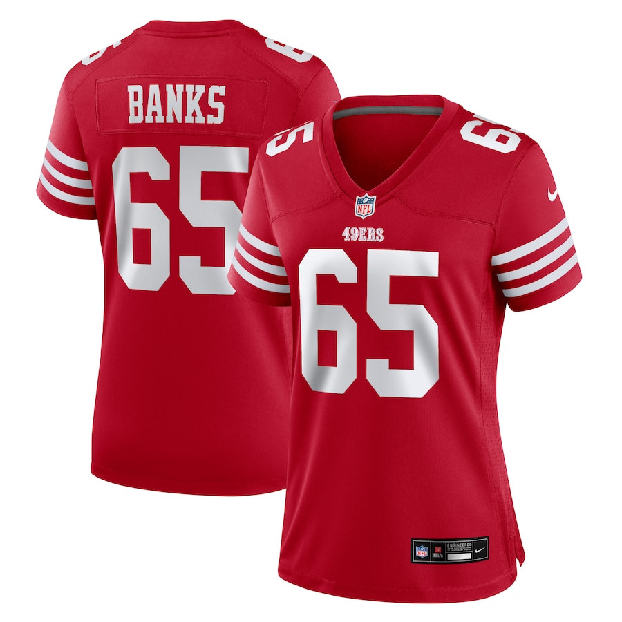 Aaron Banks 65 San Francisco 49ers Women's Game Jersey - Scarlet Js6765