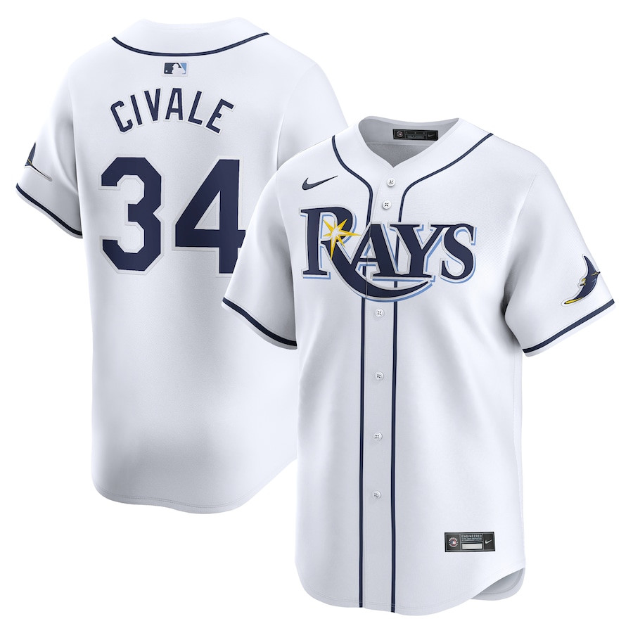 Aaron Civale 34 Tampa Bay Rays Home Limited Player Men Jersey - White