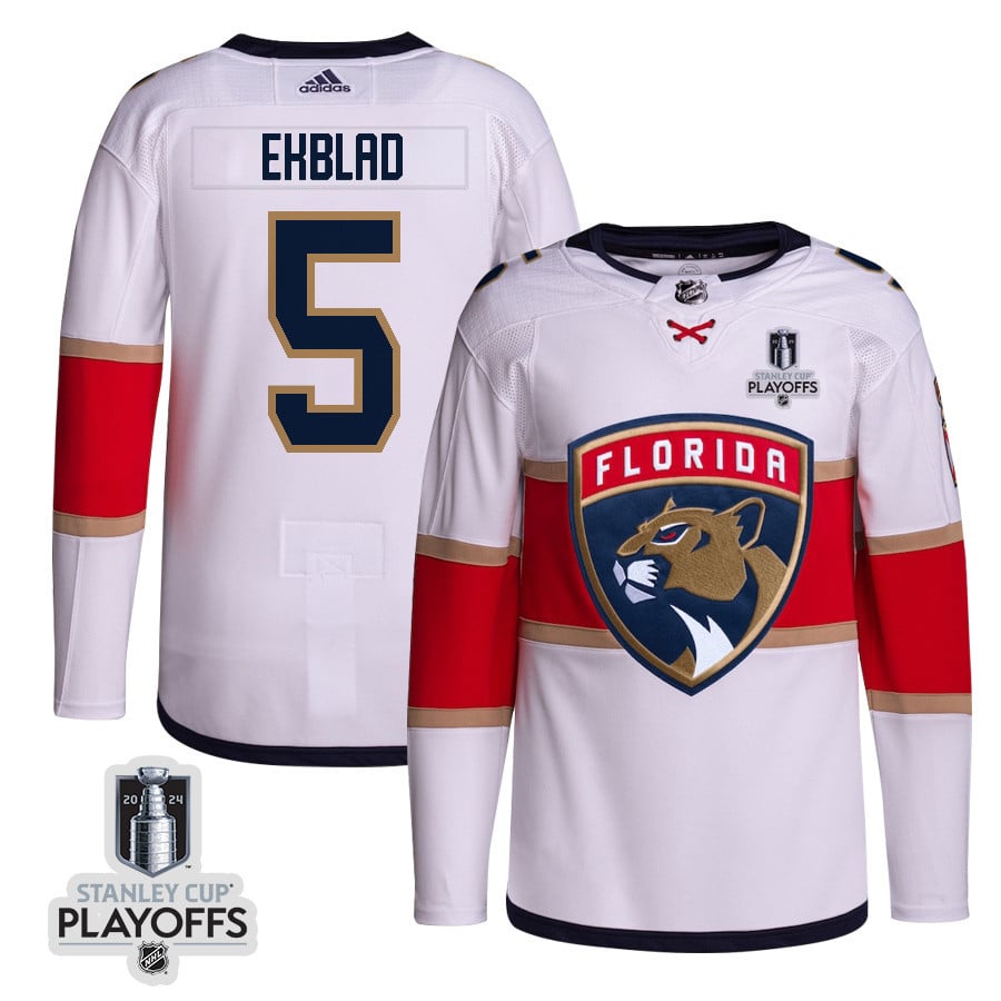 Aaron Ekblad 5 Florida Panthers 2024 Nhl Playoffs Patch Away Jersey Customized - Men, White