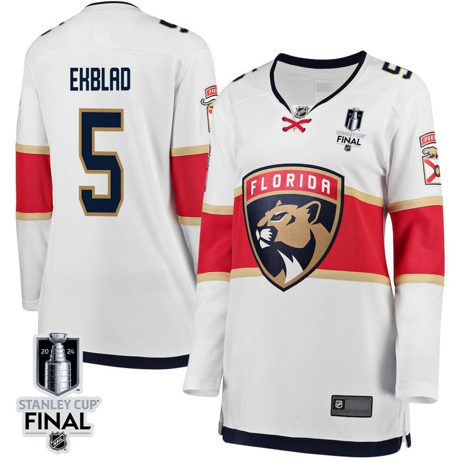 Aaron Ekblad 5 Florida Panthers 2024 Stanley Cup Final Women's Away Breakaway Jersey - White