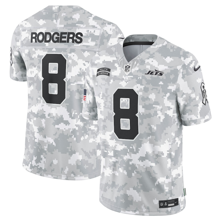 Aaron Rodgers 8 New York Jets 2024 Salute To Service Limited Men Jersey - Arctic Camo Js2460