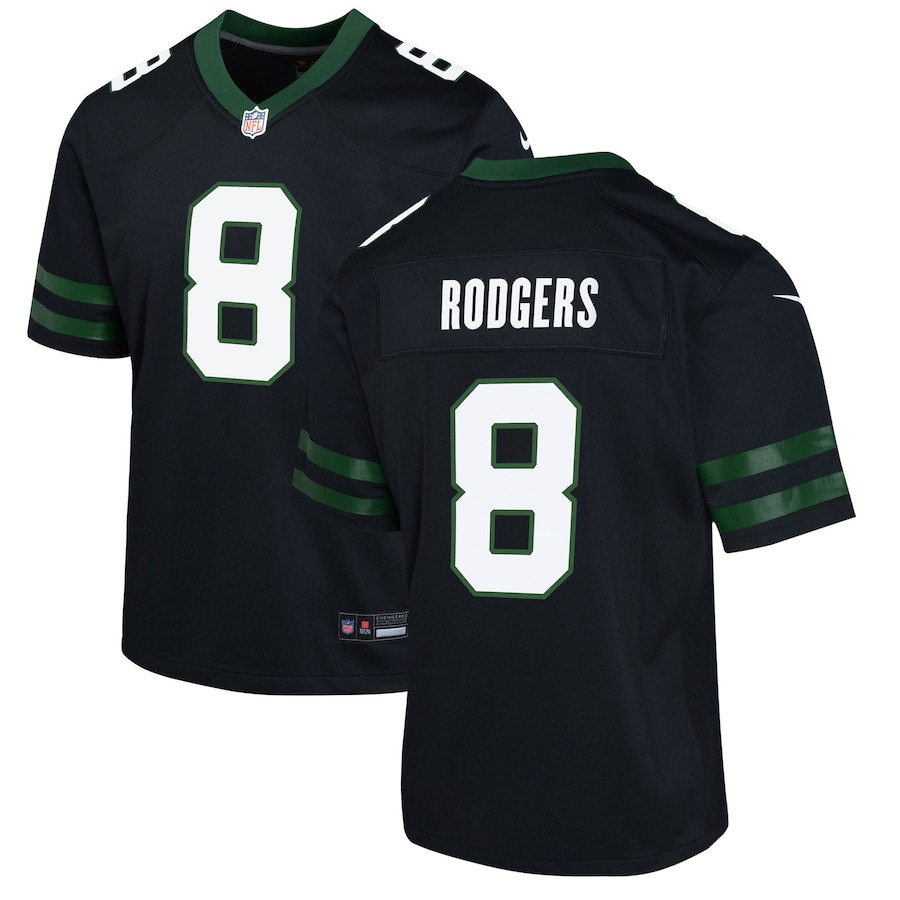 Aaron Rodgers 8 New York Jets Alternate Game Youth Jersey - Legacy Black Js3485