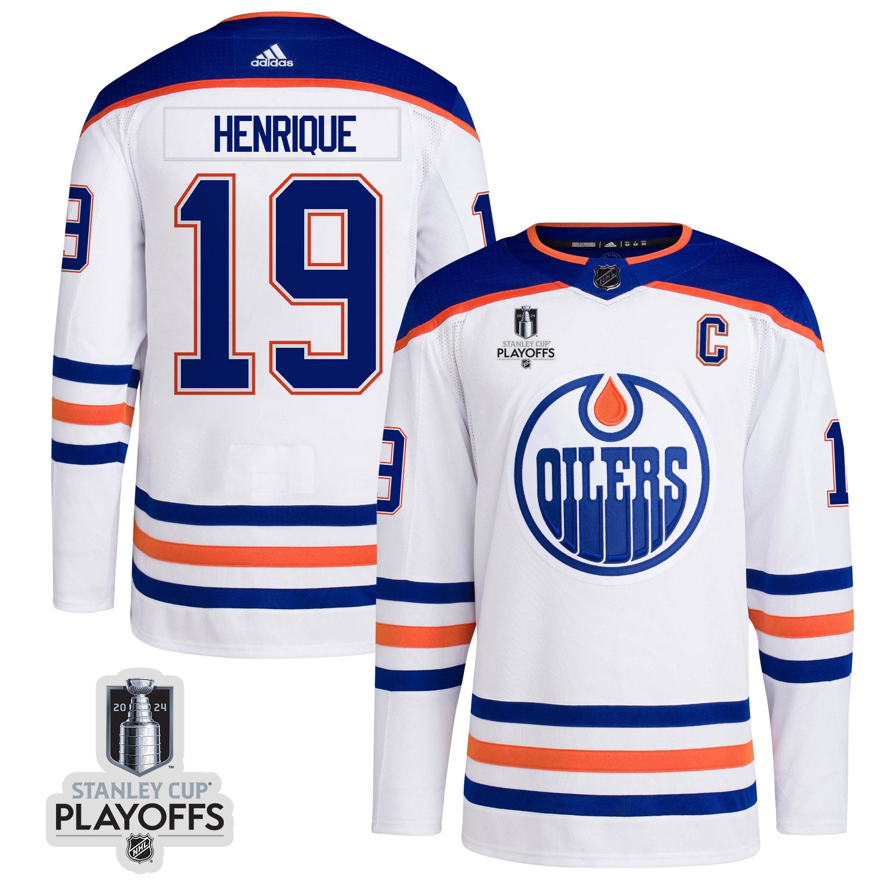 Adam Henrique 19 Edmonton Oilers 2024 Nhl Playoffs Patch Away Jersey - Men, White