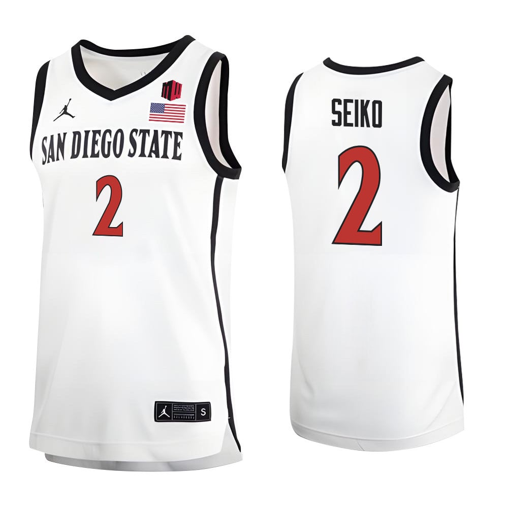 Adam Seiko 2 San Diego State Aztecs 2023 Basketball Jersey Mw Logo- Men White