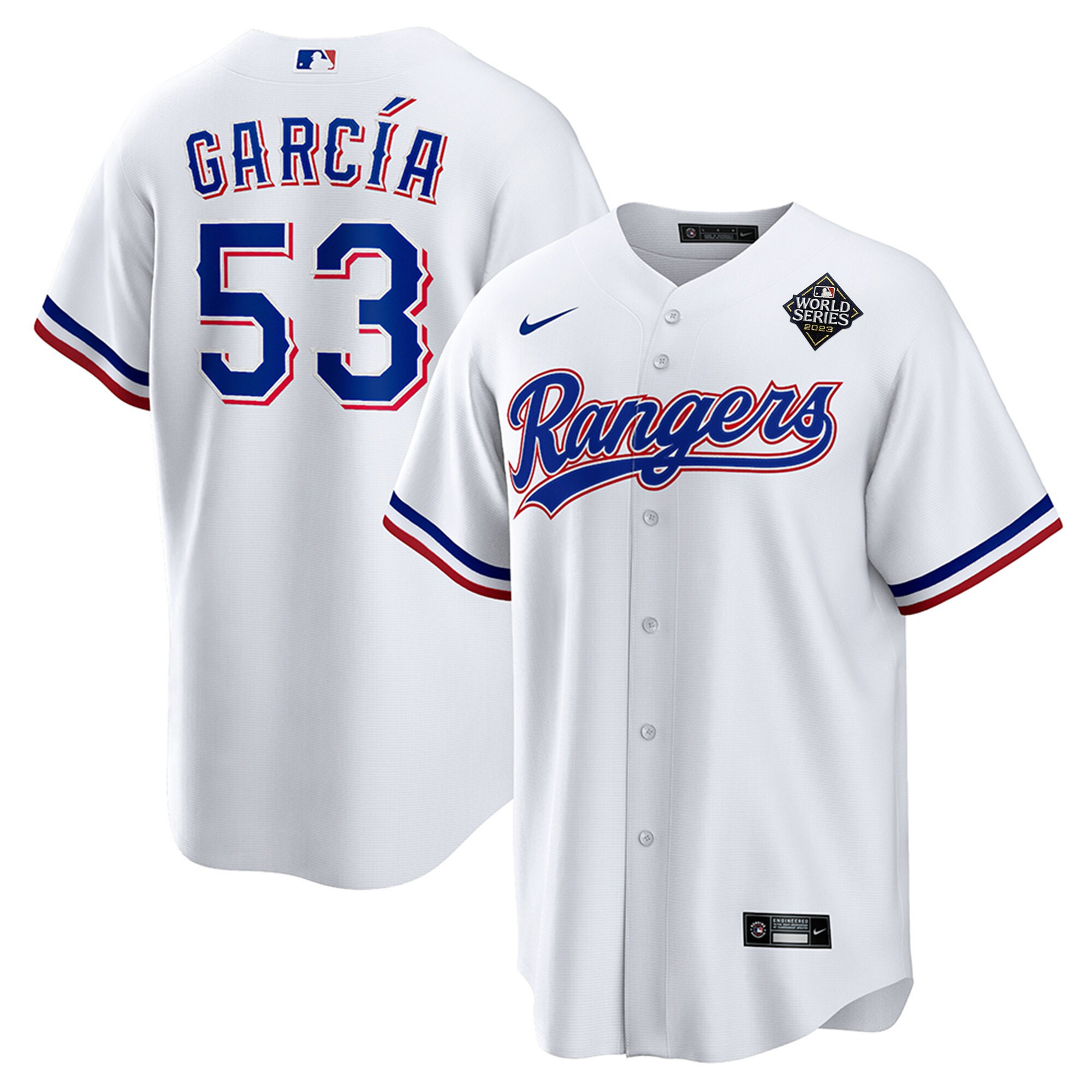 Adolis Garc?a 53 Texas Rangers 2023 World Series Stitched Baseball Jersey - White
