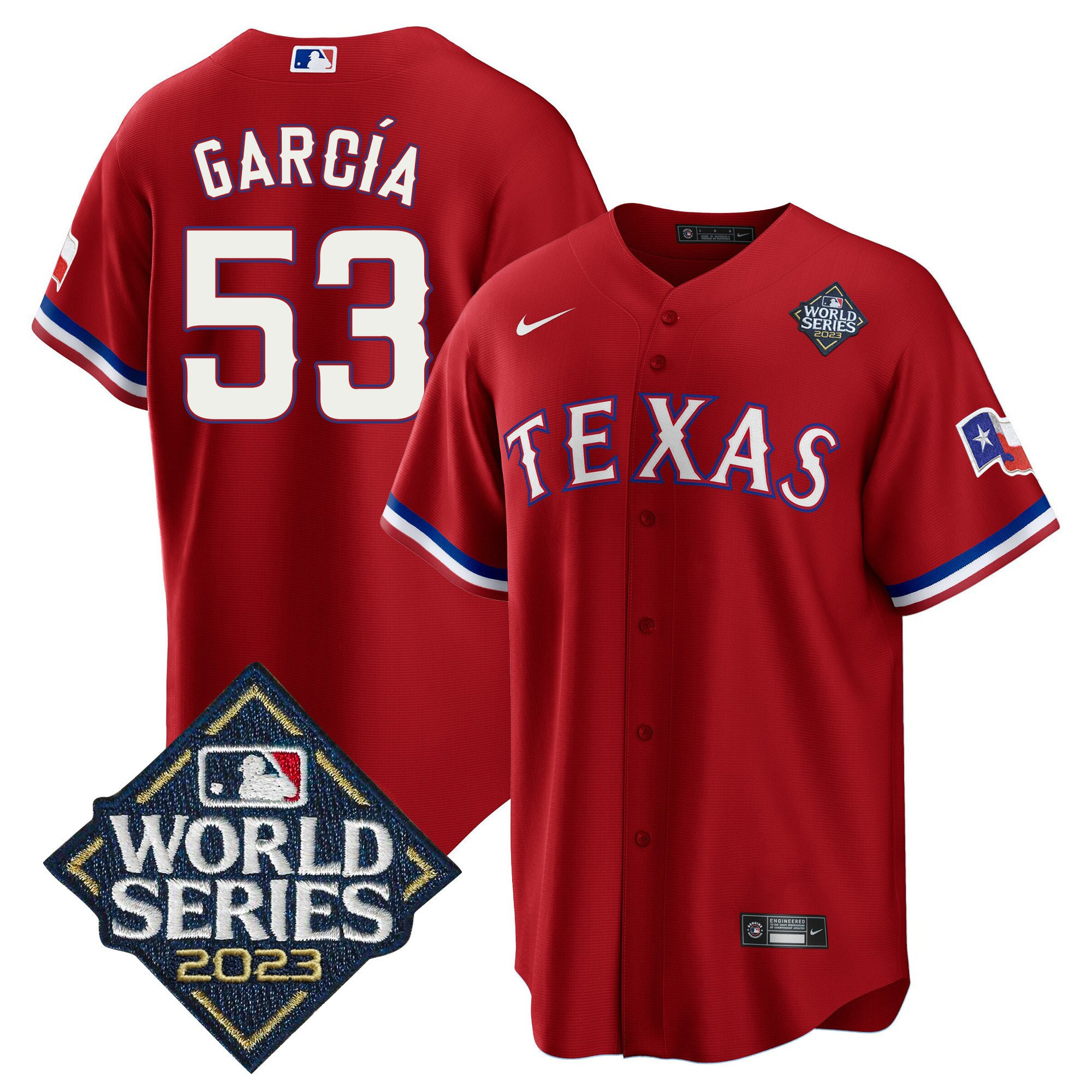 Adolis Garcia 53 Texas Rangers 2023 World Series Stitched Baseball Jersey - Red