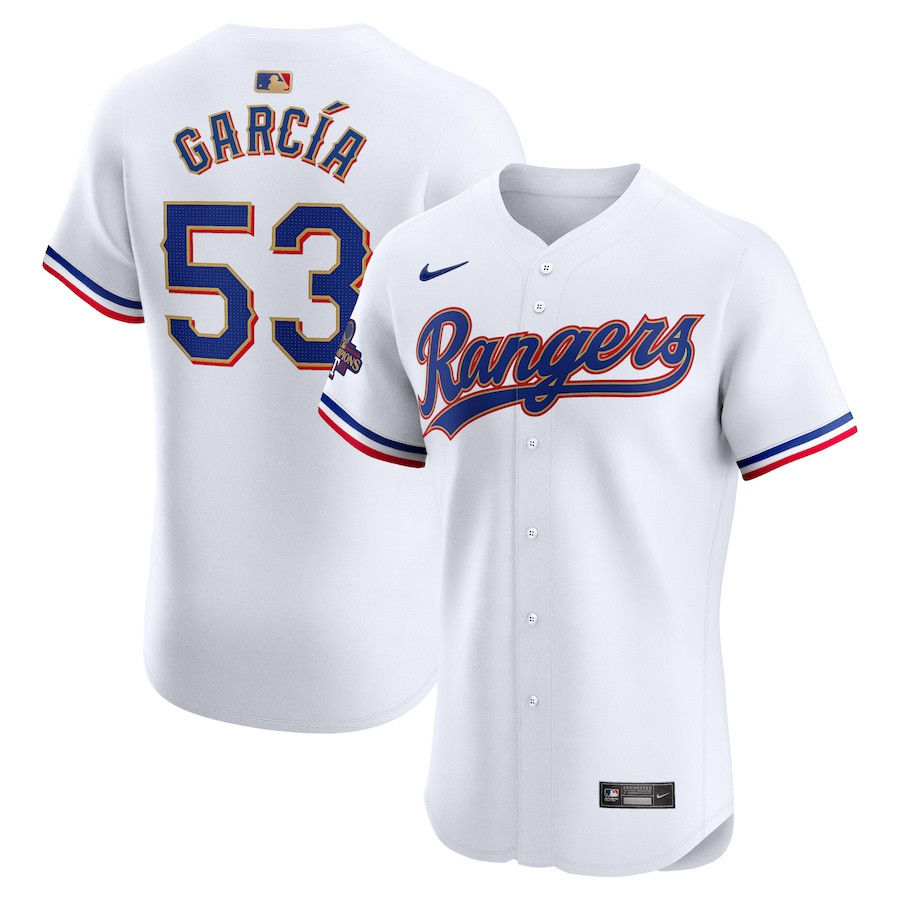 Adolis Garcia 53 Texas Rangers 2024 Gold Collection Elite Player Jersey - White