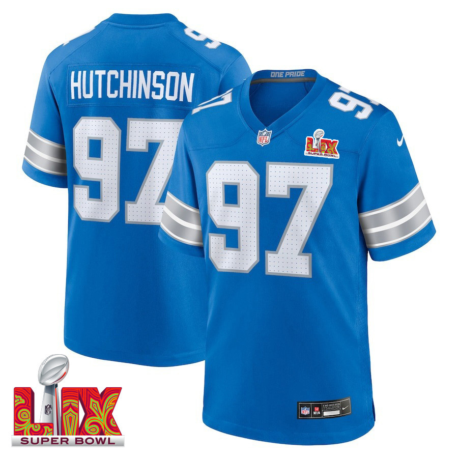 Aidan Hutchinson #97 Detroit Lions Super Bowl Lix Jersey - Men's - Blue Js6968