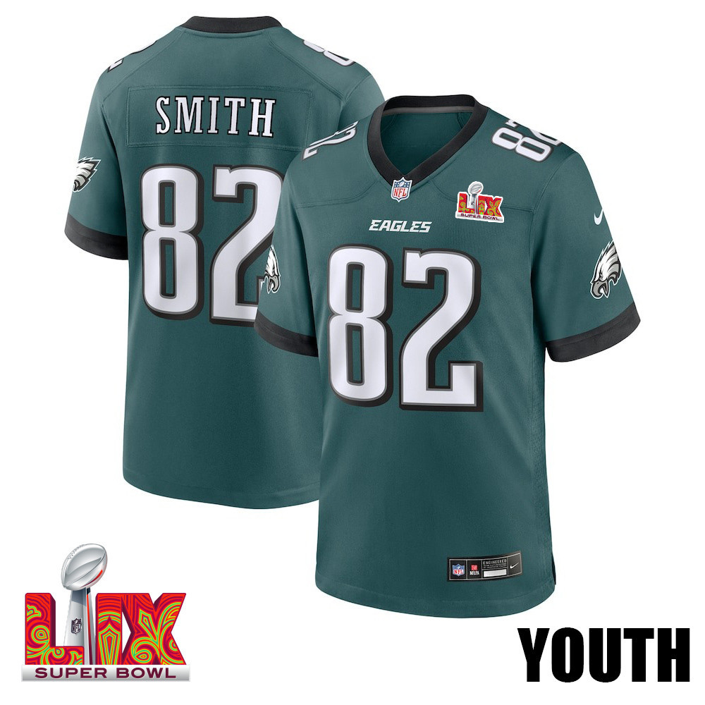 Ainias Smith #82 Philadelphia Eagles Super Bowl Lix Youth Jersey - Midnight Green Js3913
