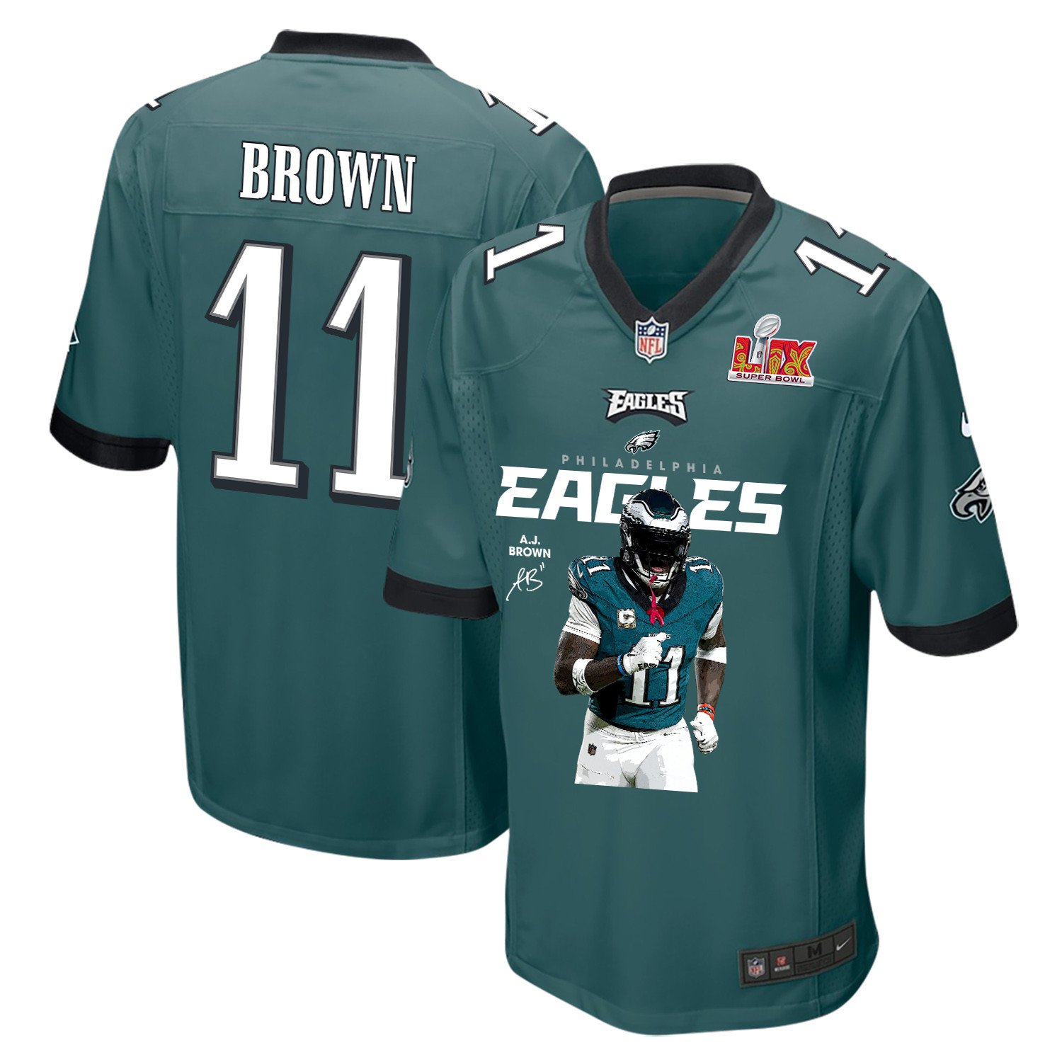 A.j. Brown 11 Philadelphia Eagles 'brown's Pigskin Prowess' Game Men Jersey - Midnight Green Js7388