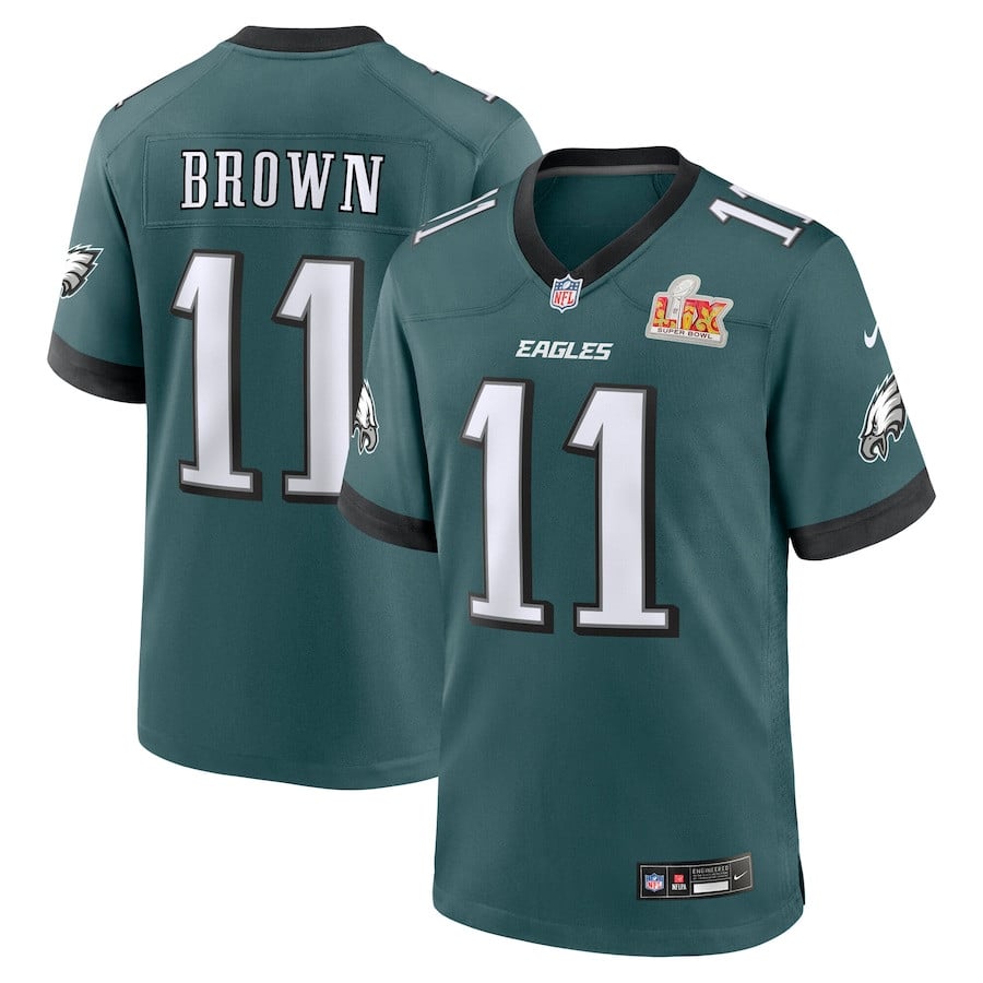 A.j. Brown 11 Philadelphia Eagles Super Bowl Lix Game Player Jersey - Midnight Green Js8511