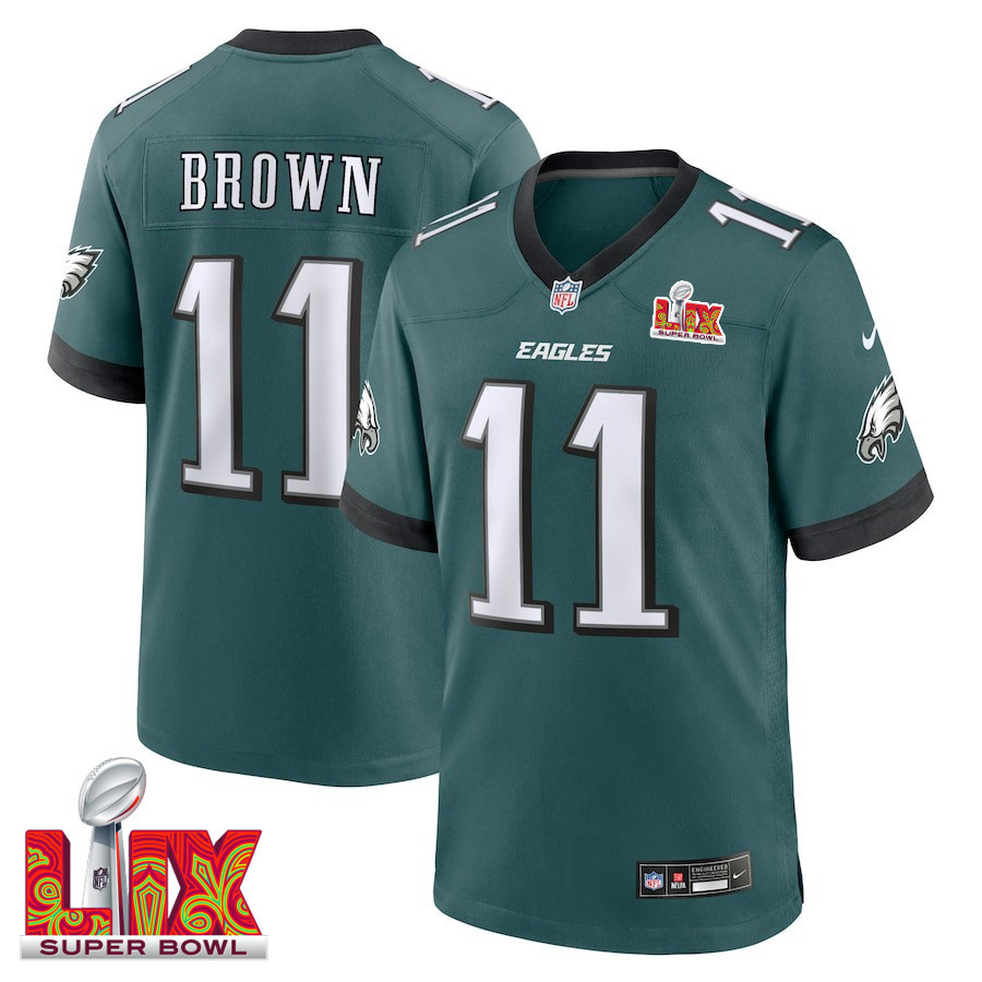 A.j. Brown #11 Philadelphia Eagles Super Bowl Lix Jersey - Men's - Midnight Green Js9100