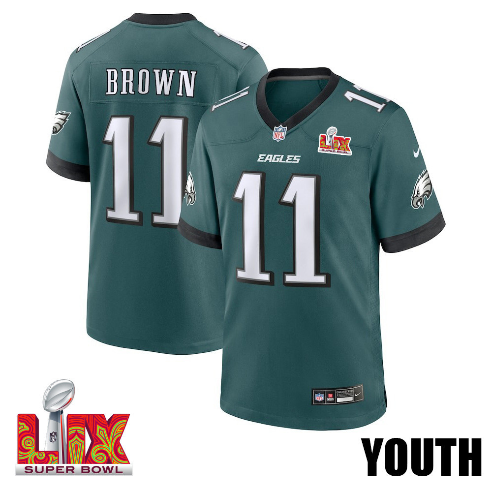 A.j. Brown #11 Philadelphia Eagles Super Bowl Lix Youth Jersey - Midnight Green Js6710