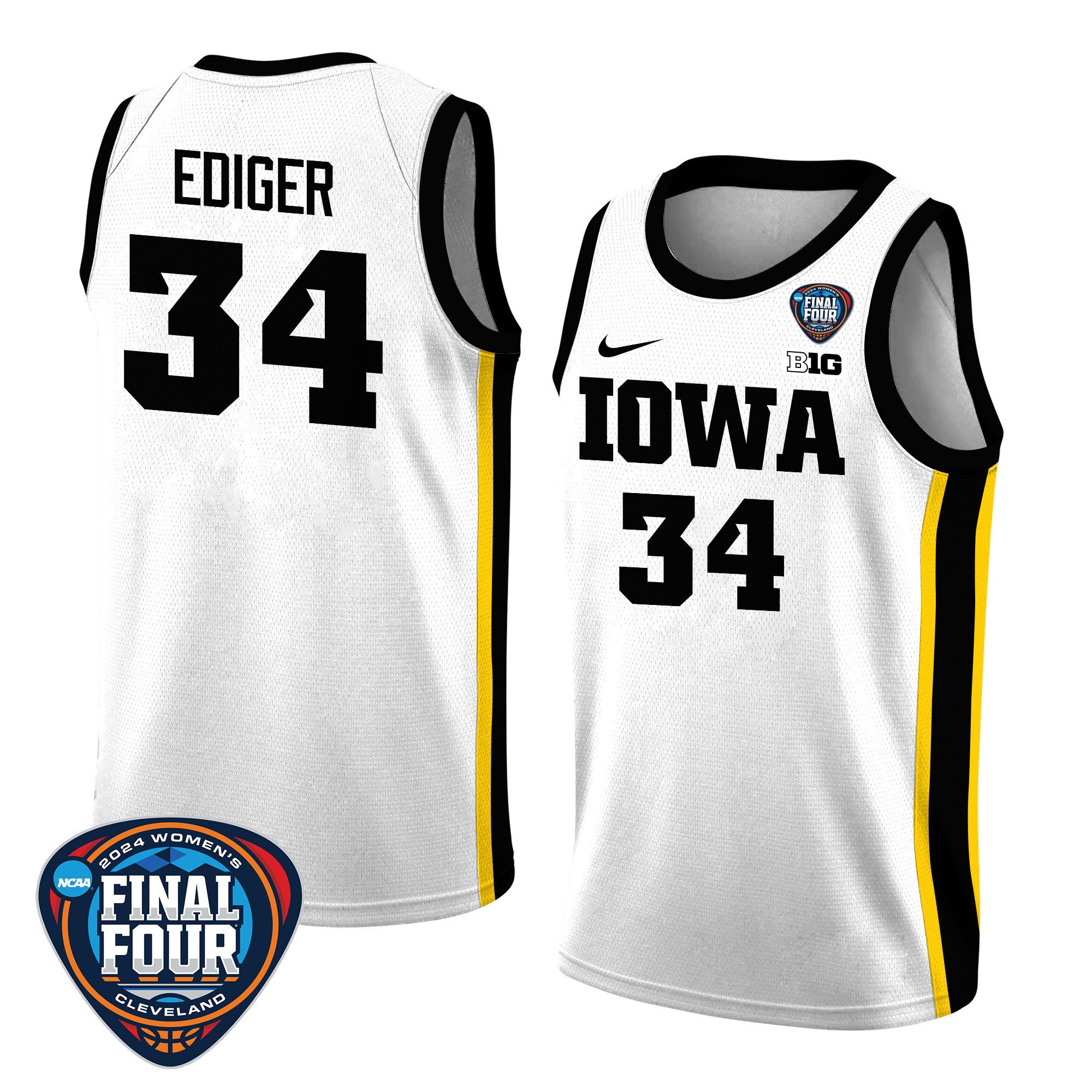 Aj Ediger 34 Iowa Hawkeyes 2024 Final Four Patch Women's Basketball Jersey - Unisex Jersey