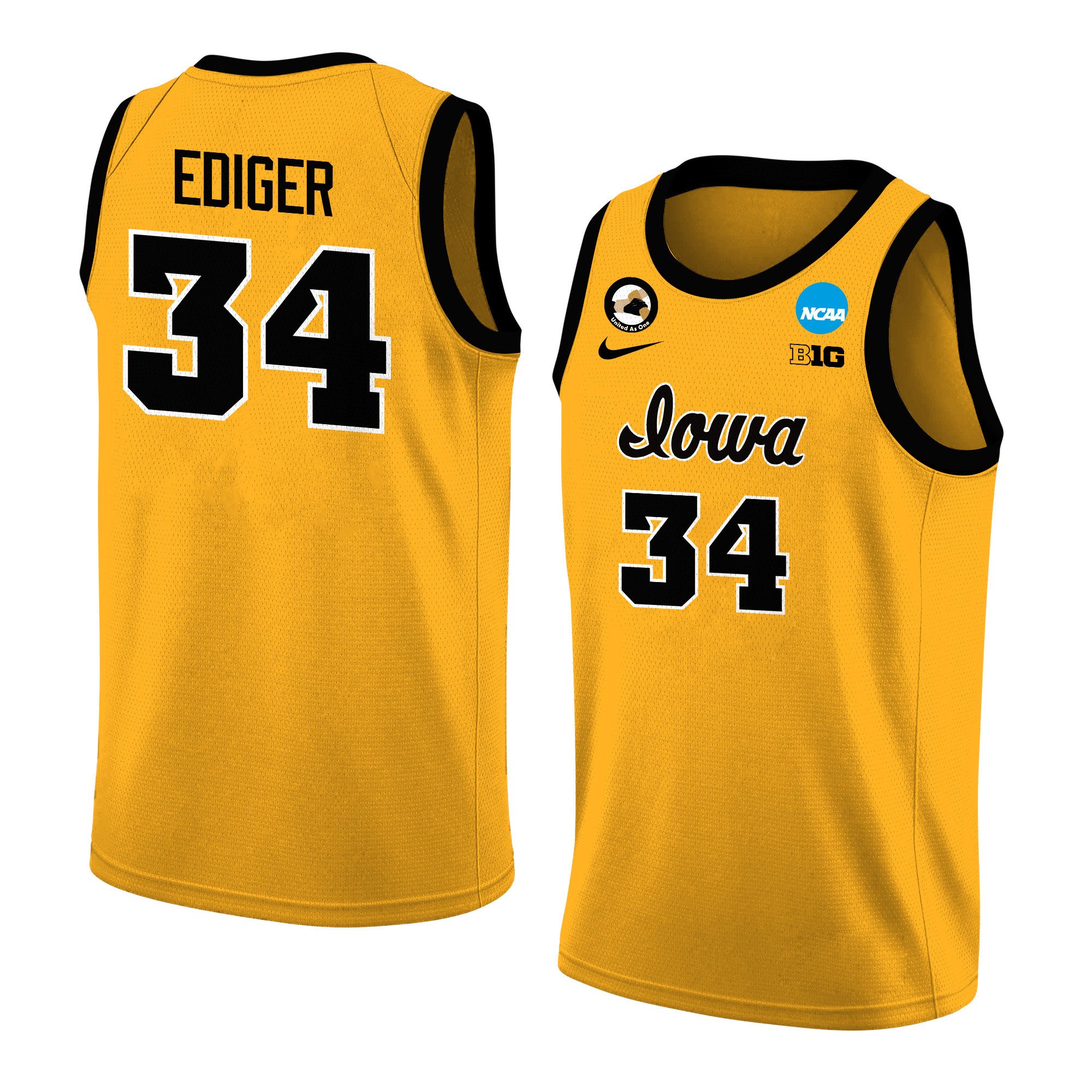 Aj Ediger 34 Iowa Hawkeyes 2024 Women's Basketball Jersey - Yellow, Unisex Jersey