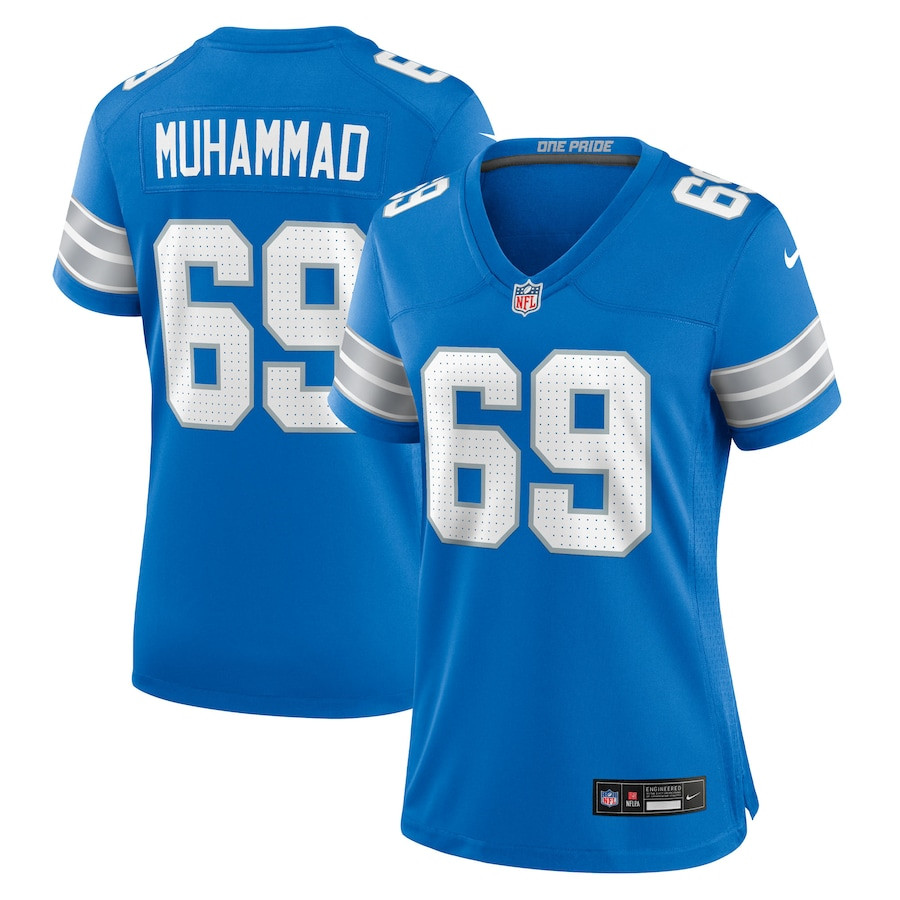 Al-quadin Muhammad 69 Detroit Lions Women's Team Game Jersey - Blue Js4042