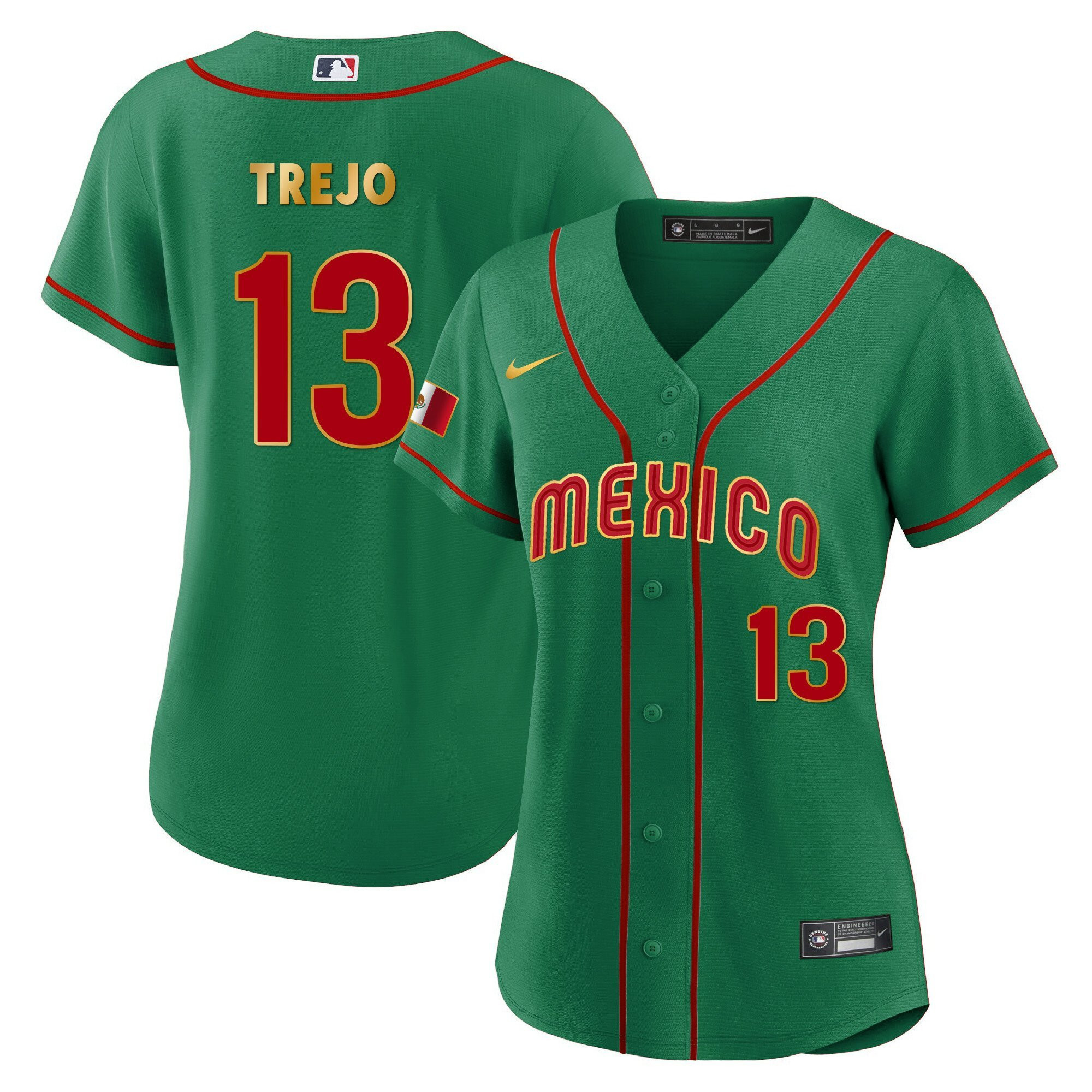 Alan Trejo 13 Mexico 2023 Baseball Jersey - Green Gold Trim