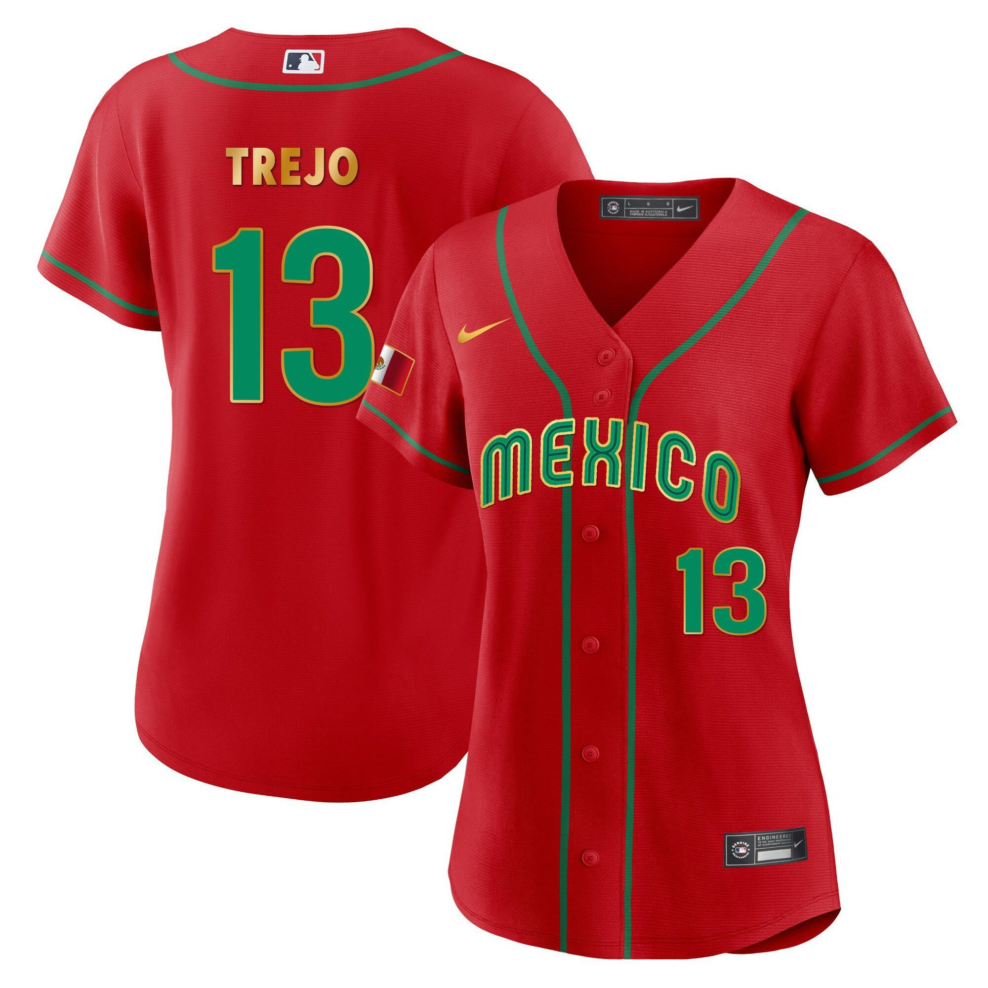 Alan Trejo 13 Mexico 2023 Baseball Jersey - Red Gold Trim