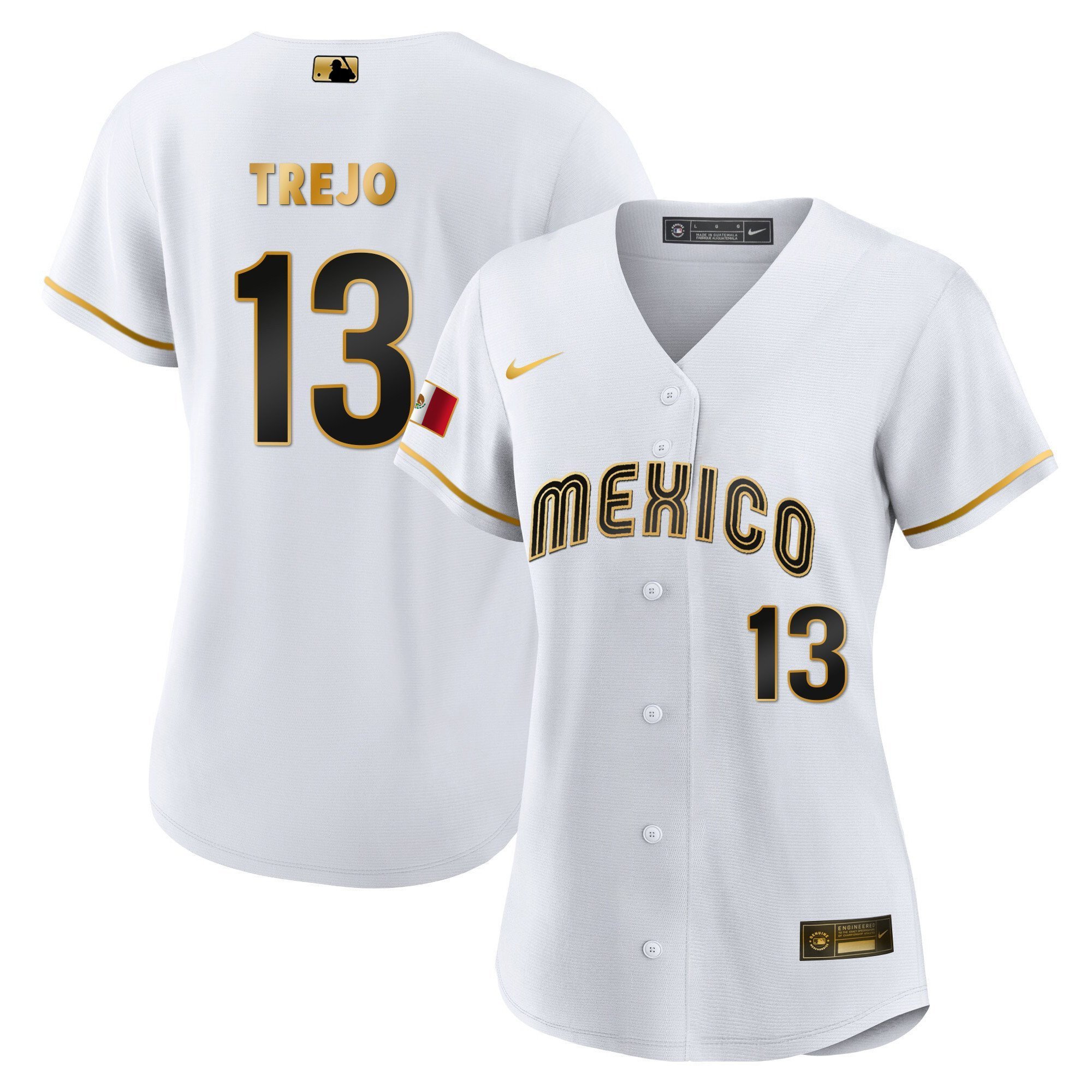 Alan Trejo 13 Mexico 2023 Baseball Jersey - White Gold
