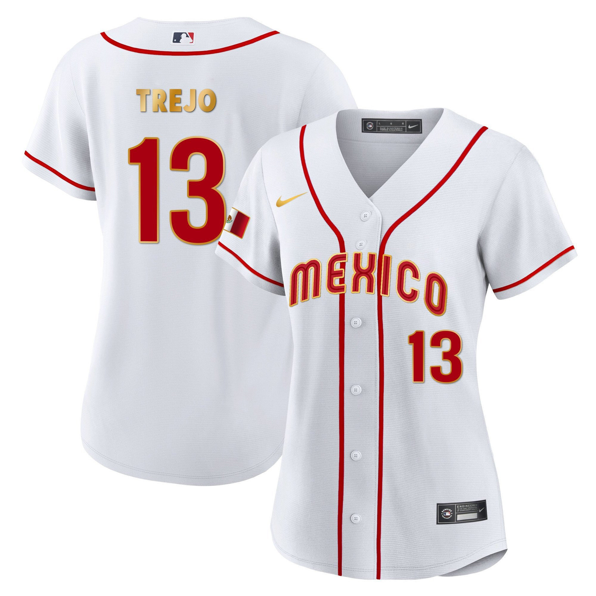 Alan Trejo 13 Mexico 2023 Baseball Jersey - White Gold Trim