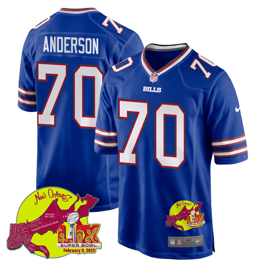 Alec Anderson 70 Buffalo Bills Super Bowl Lix New Orleans Patch Game Men Jersey - Royal Js4134