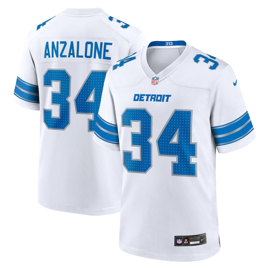 Alex Anzalone 34 Detroit Lions White Game Men Jersey - White Js3555