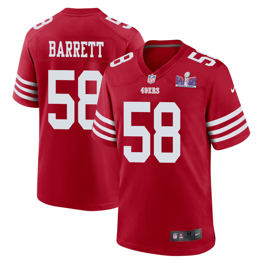 Alex Barrett 58 San Francisco 49ers Super Bowl Lviii Patch Game Men Jersey - Scarlet Js6688