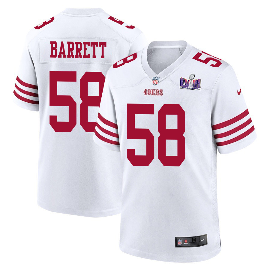 Alex Barrett 58 San Francisco 49ers Super Bowl Lviii Patch Game Men Jersey - White Js4747