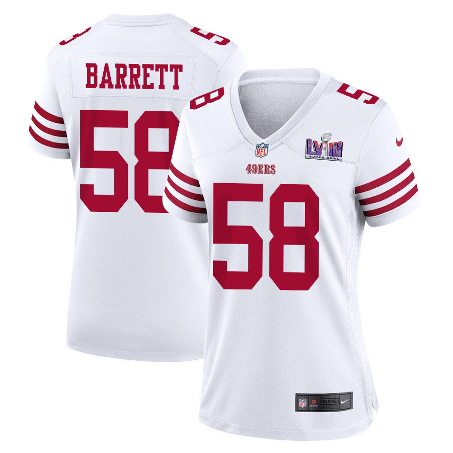 Alex Barrett 58 San Francisco 49ers Super Bowl Lviii Patch Game Women Jersey - White Js7384
