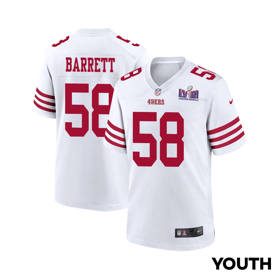 Alex Barrett 58 San Francisco 49ers Super Bowl Lviii Patch Game Youth Jersey - White Js8391