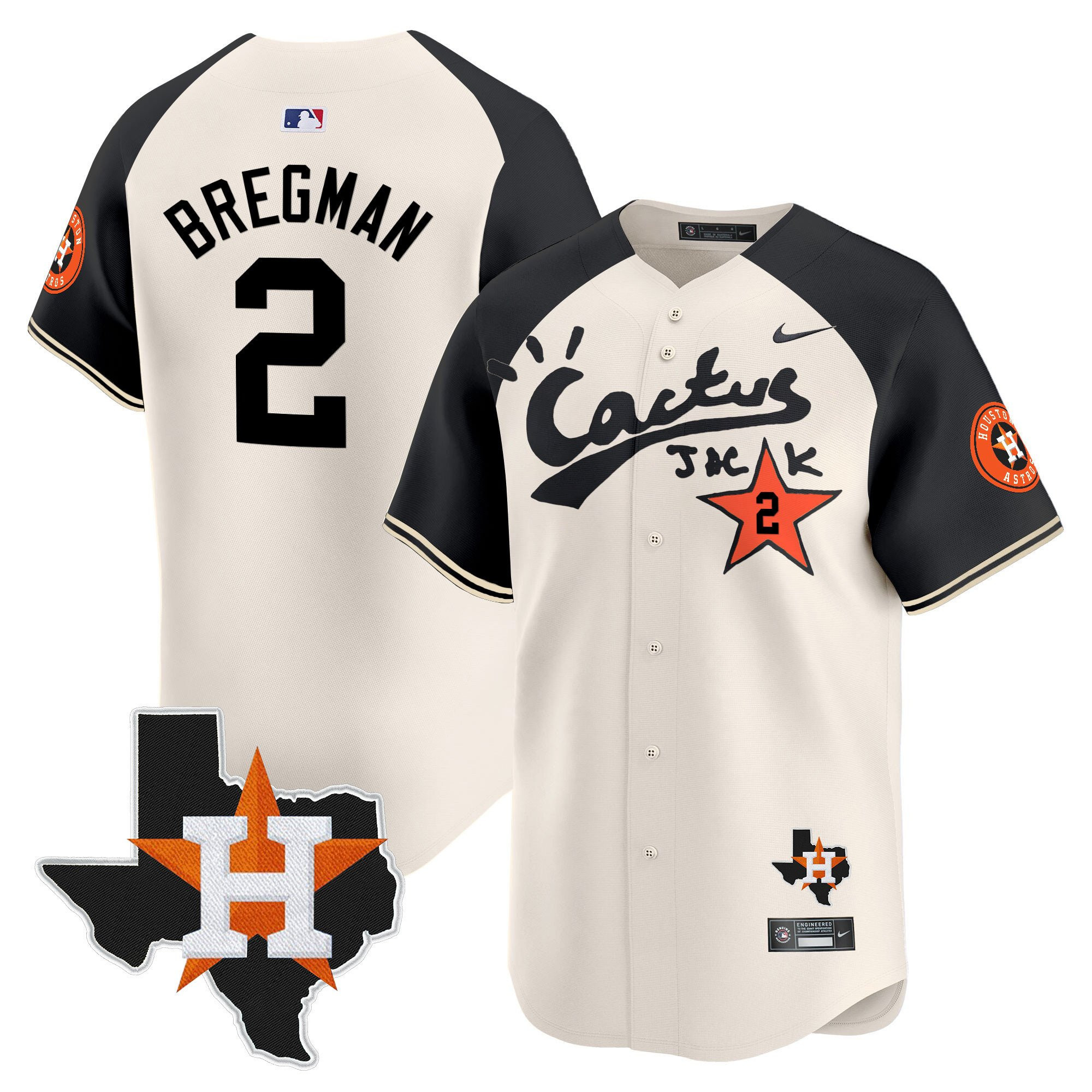 Alex Bregman 2 Houston Astros Cactus Jack Houston Patch Limited Jersey - Men, Cream Alternate