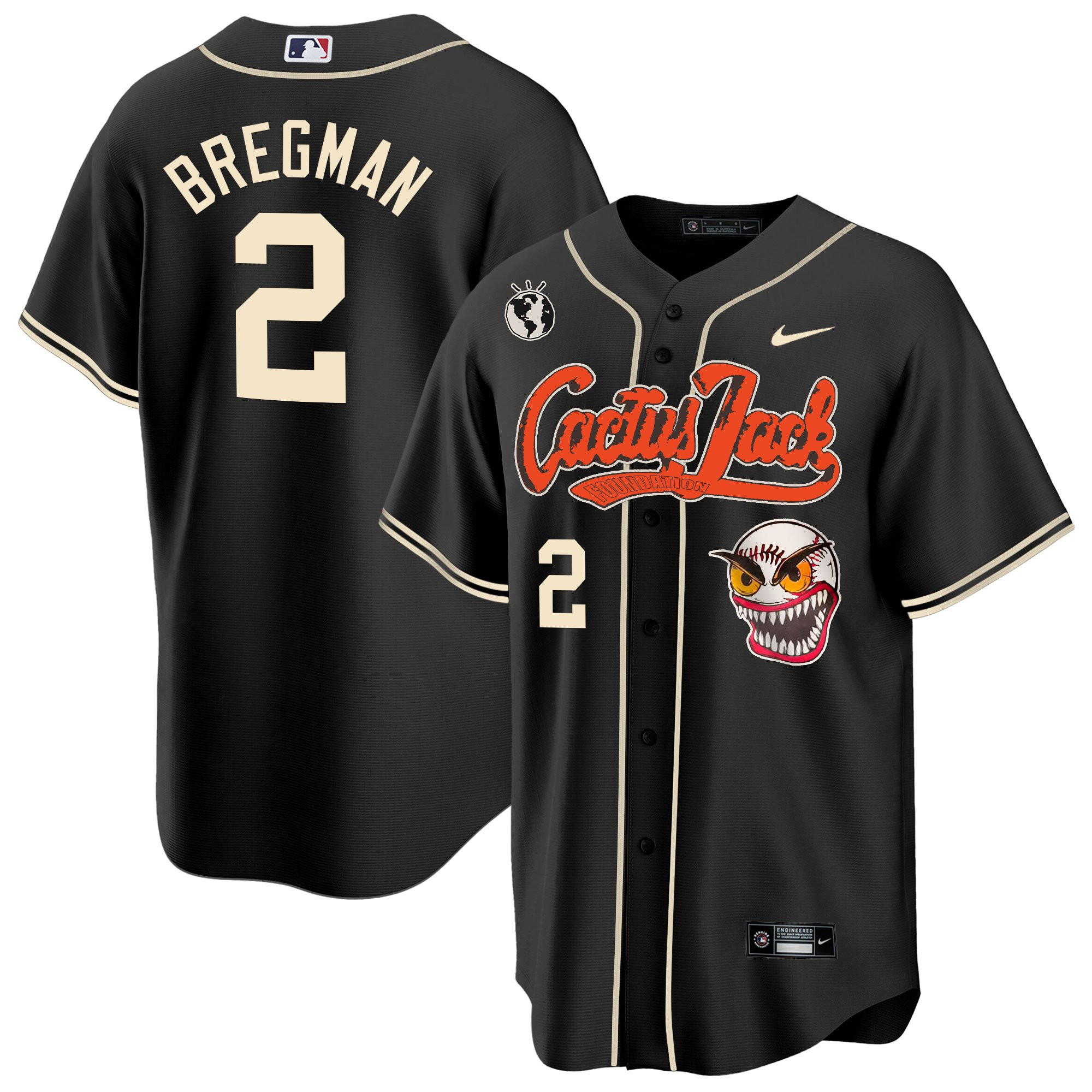 Alex Bregman 2 Houston Astros Cactus Jack Men Jersey - Black