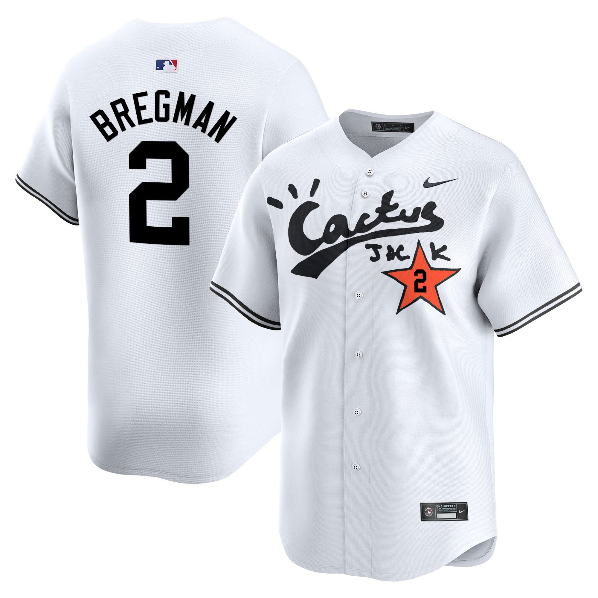 Alex Bregman 2 Houston Astros Cactus Jack White Jersey V2 - Men