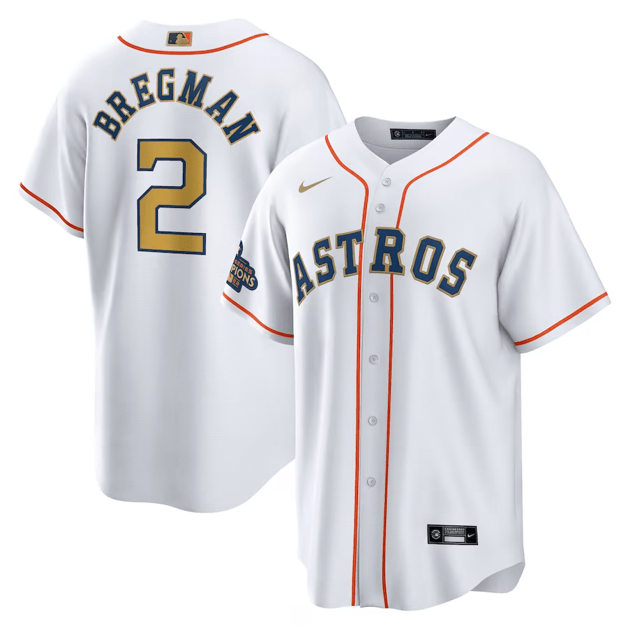 Alex Bregman 2 Houston Astros White/gold 2023 Gold Collection Men Jersey