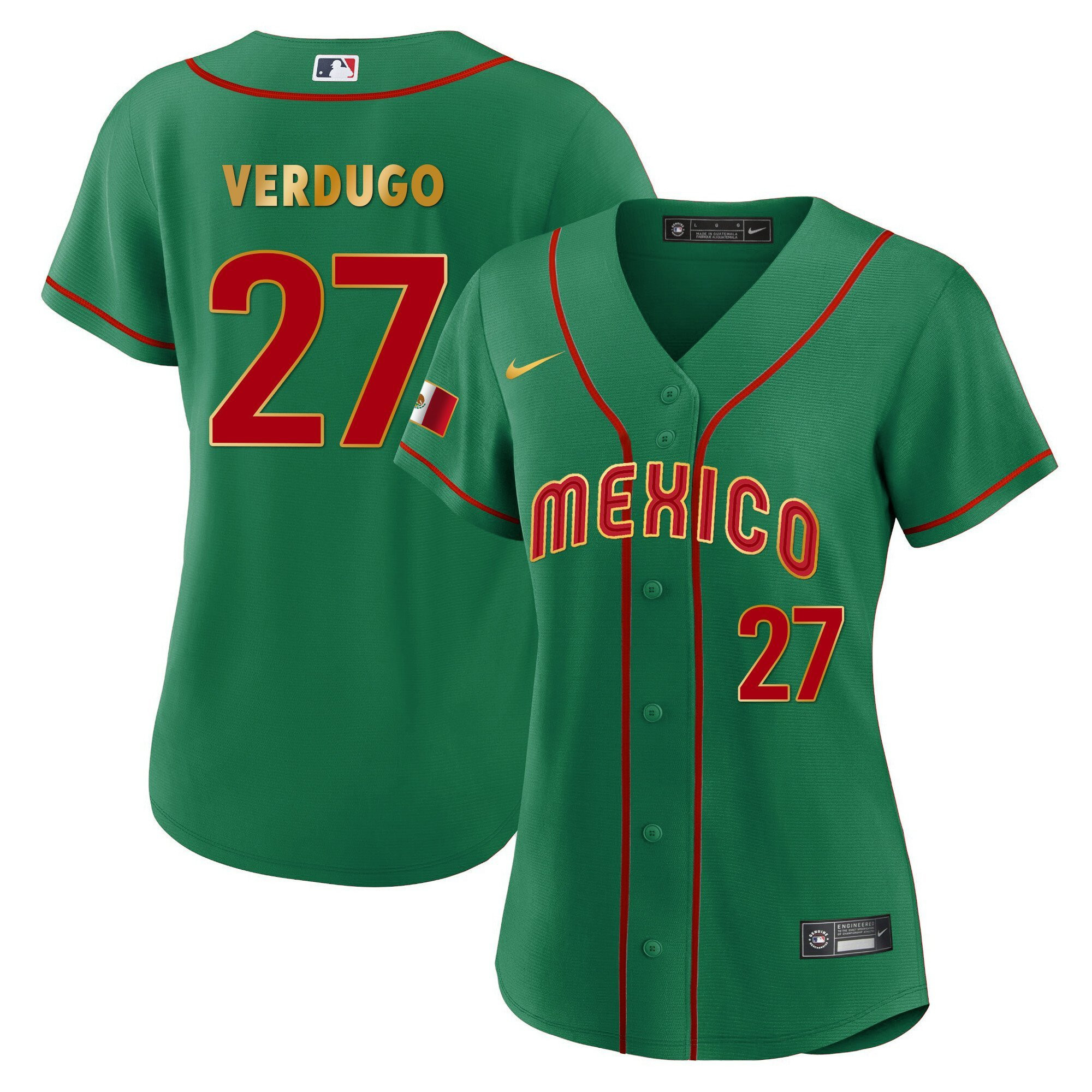 Alex Verdugo 27 Mexico 2023 Baseball Jersey - Green Gold Trim