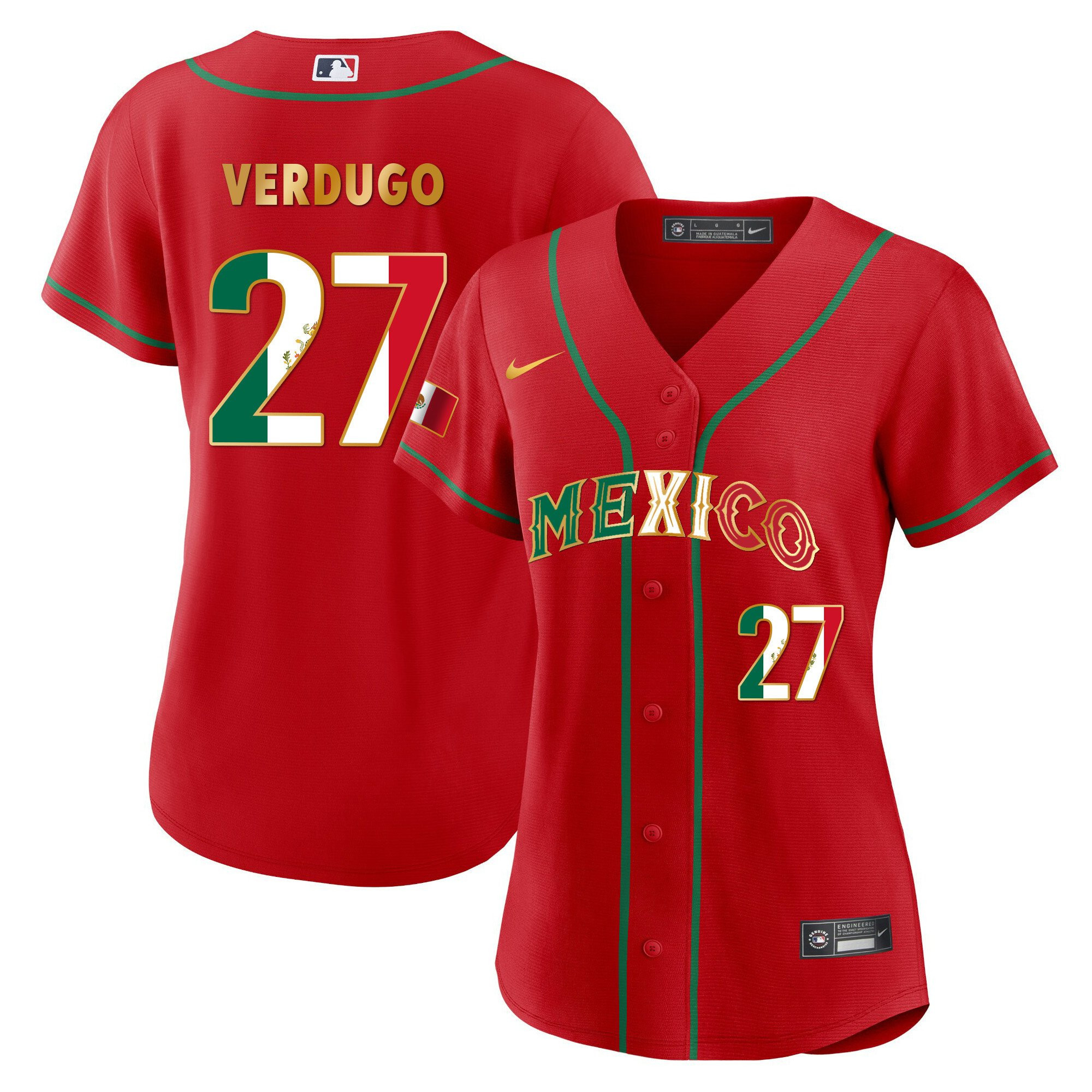 Alex Verdugo 27 Mexico 2023 Flag Baseball Jersey - Red Gold