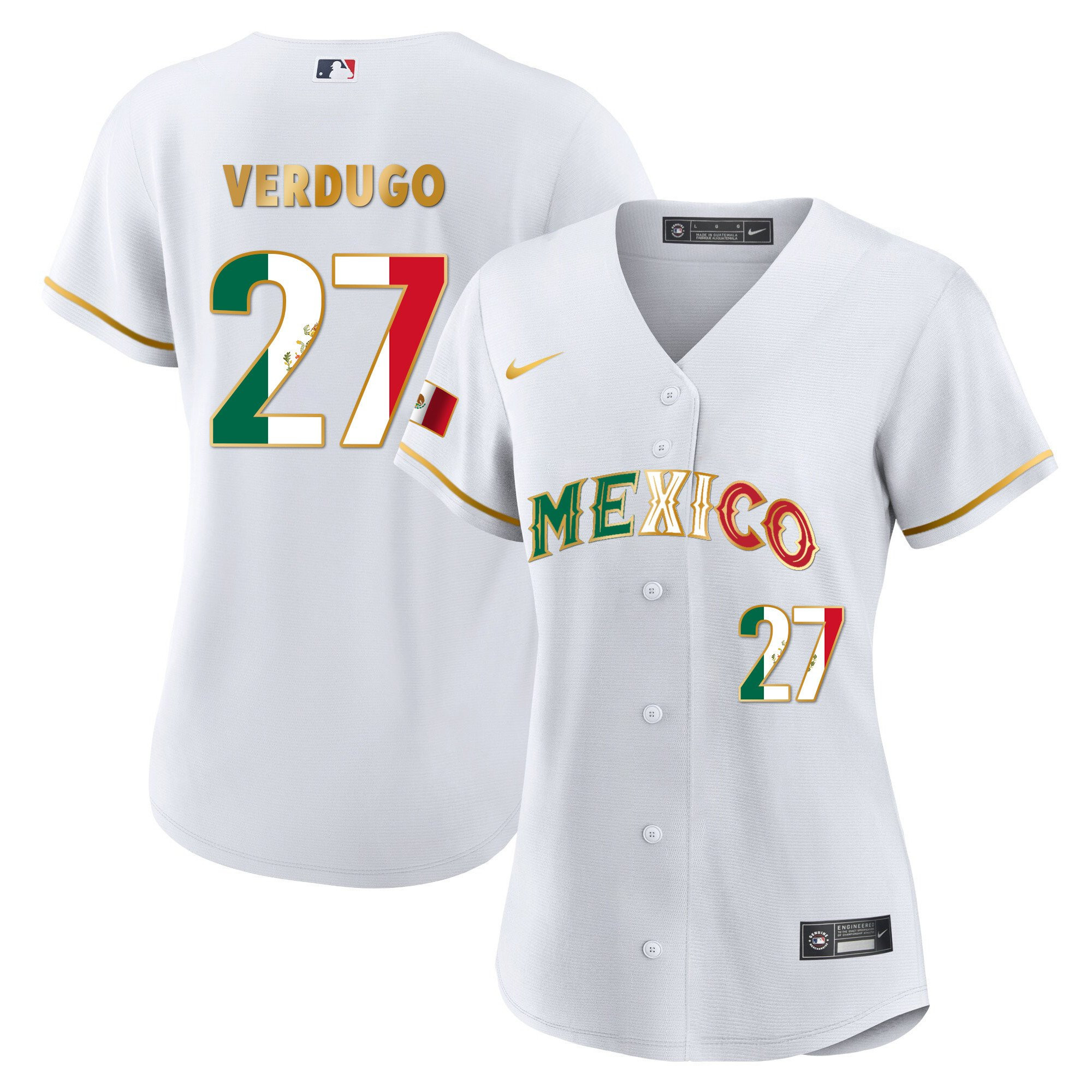 Alex Verdugo 27 Mexico 2023 Flag Baseball Jersey - White Gold