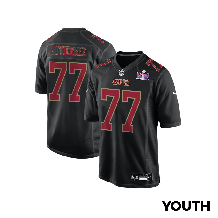Alfredo Gutierrez 77 San Francisco 49ers Super Bowl Lviii Patch Fashion Game Youth Jersey - Carbon Black Js5403