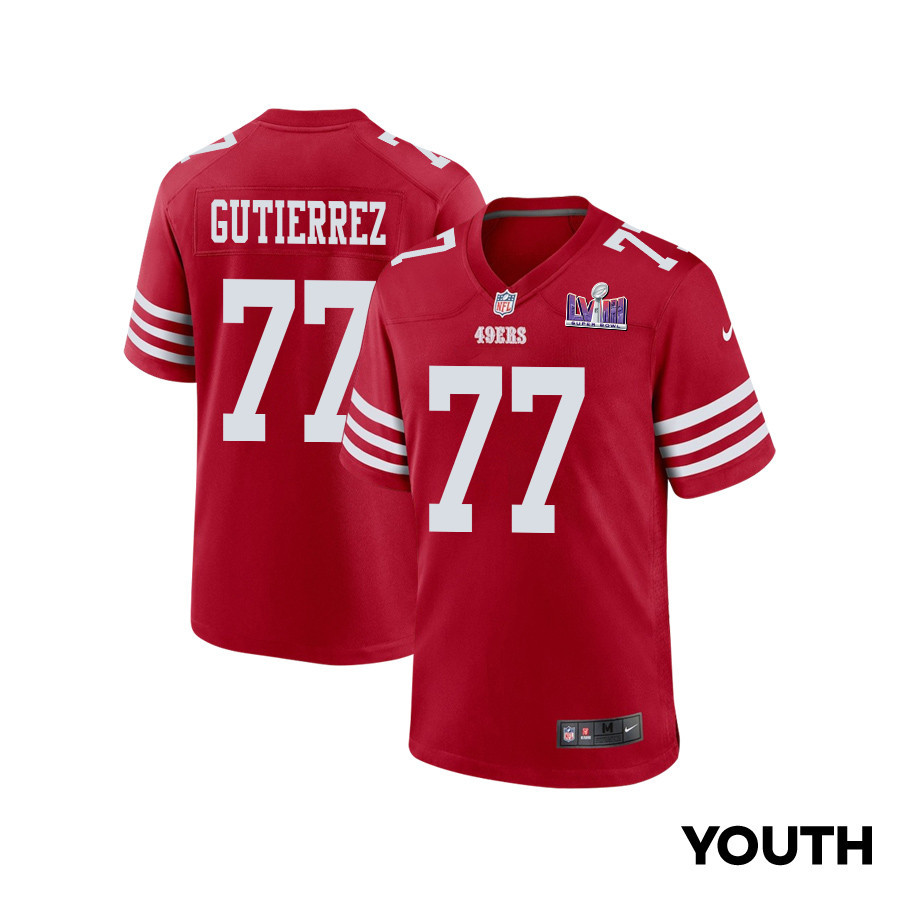 Alfredo Gutierrez 77 San Francisco 49ers Super Bowl Lviii Patch Game Youth Jersey - Scarlet Js6259