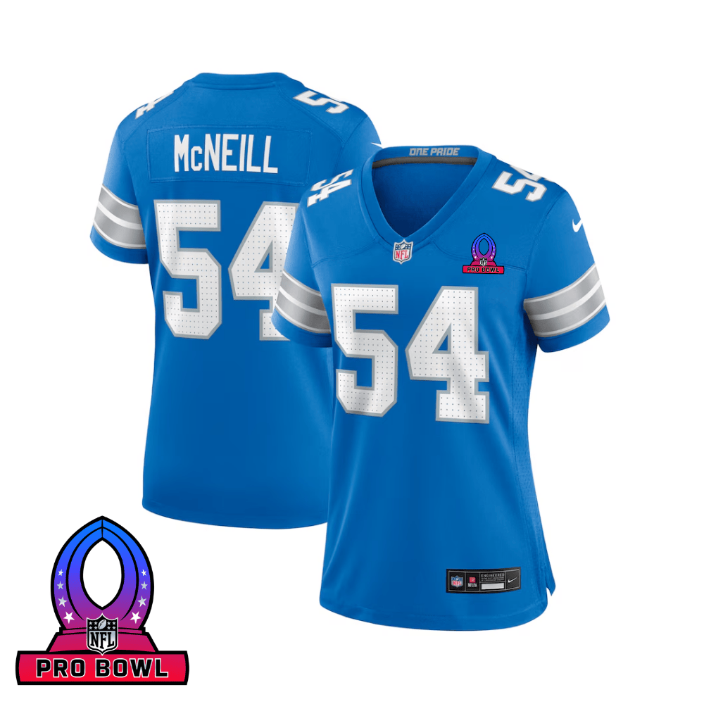 Alim Mcneill 54 Detroit Lions 2025 Pro Bowl Patch Women Game Jersey - Blue Js1149