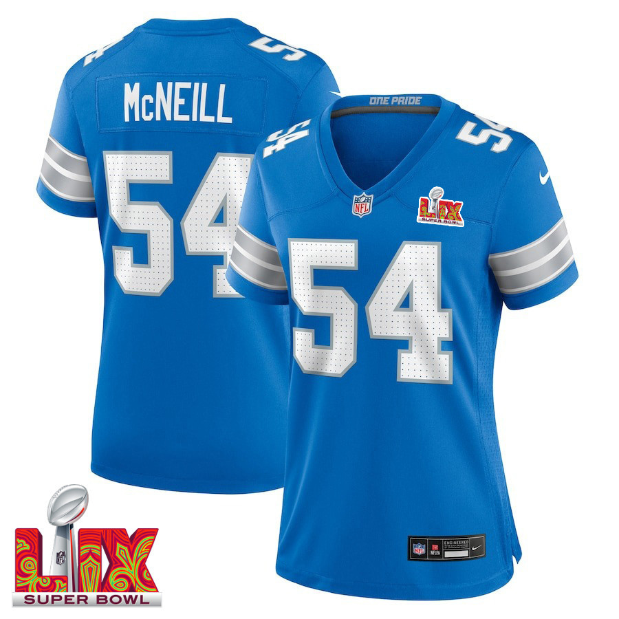 Alim Mcneill #54 Detroit Lions Super Bowl Lix Women's Jersey - Blue Js5635