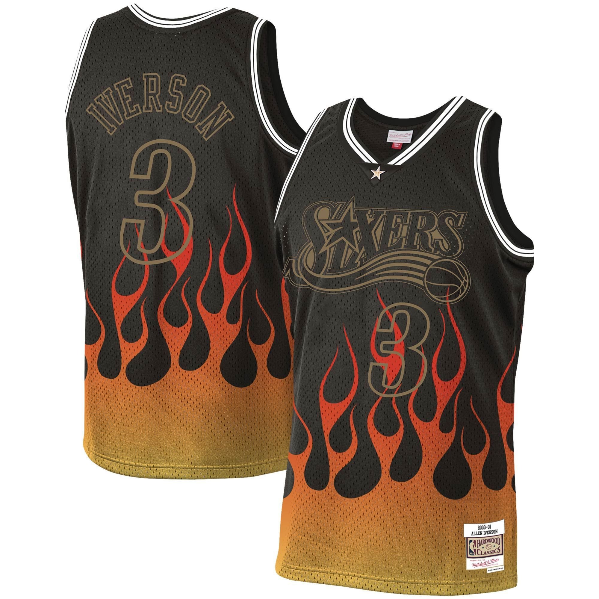 Allen Iverson Philadelphia 76ers Mitchell & Ness 2000-01 Hardwood Classics Flames Swingman Jersey ??black