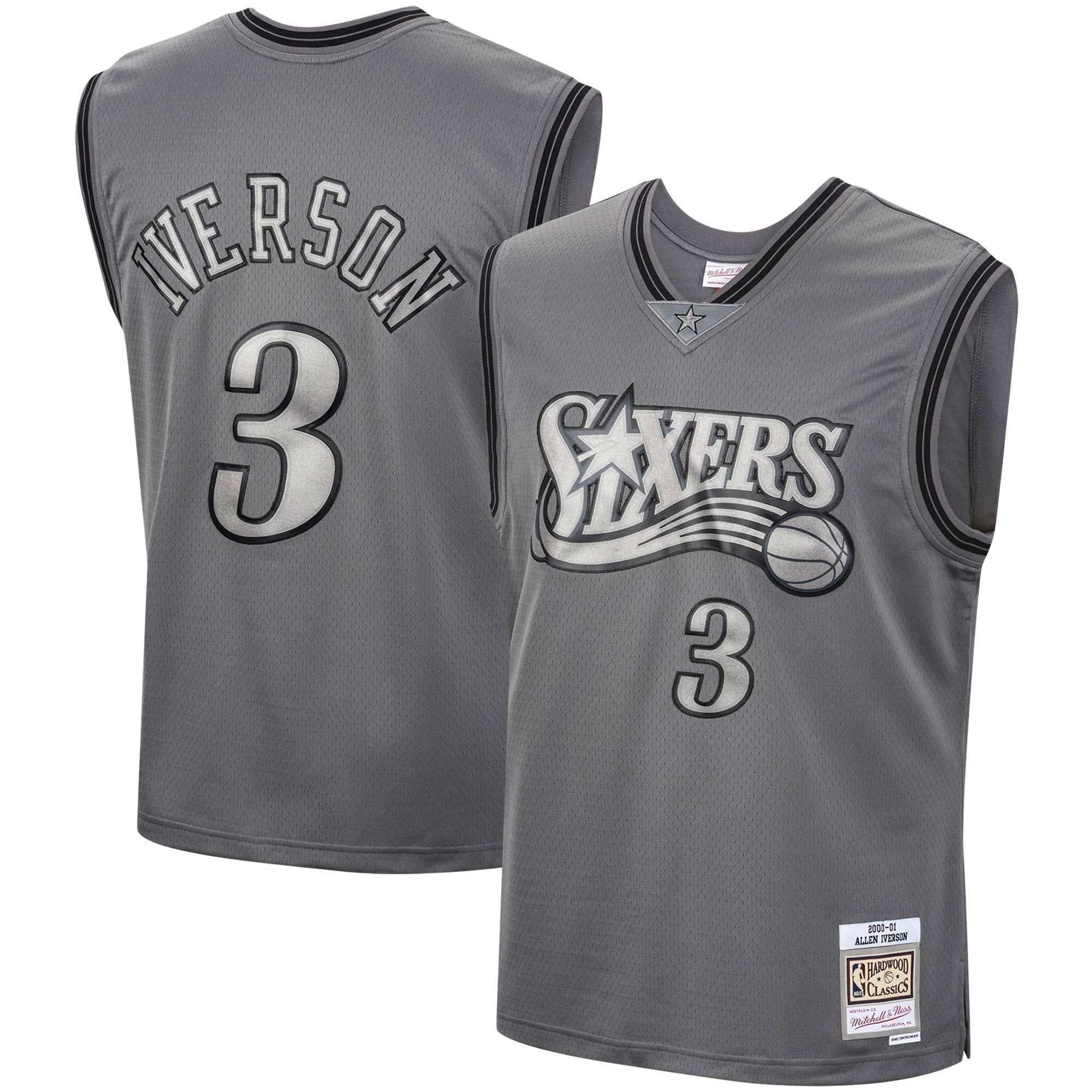 Allen Iverson Philadelphia 76ers Mitchell & Ness Hardwood Classics Retired Player 2000/01 Metal Works Swingman Jersey ??charcoal