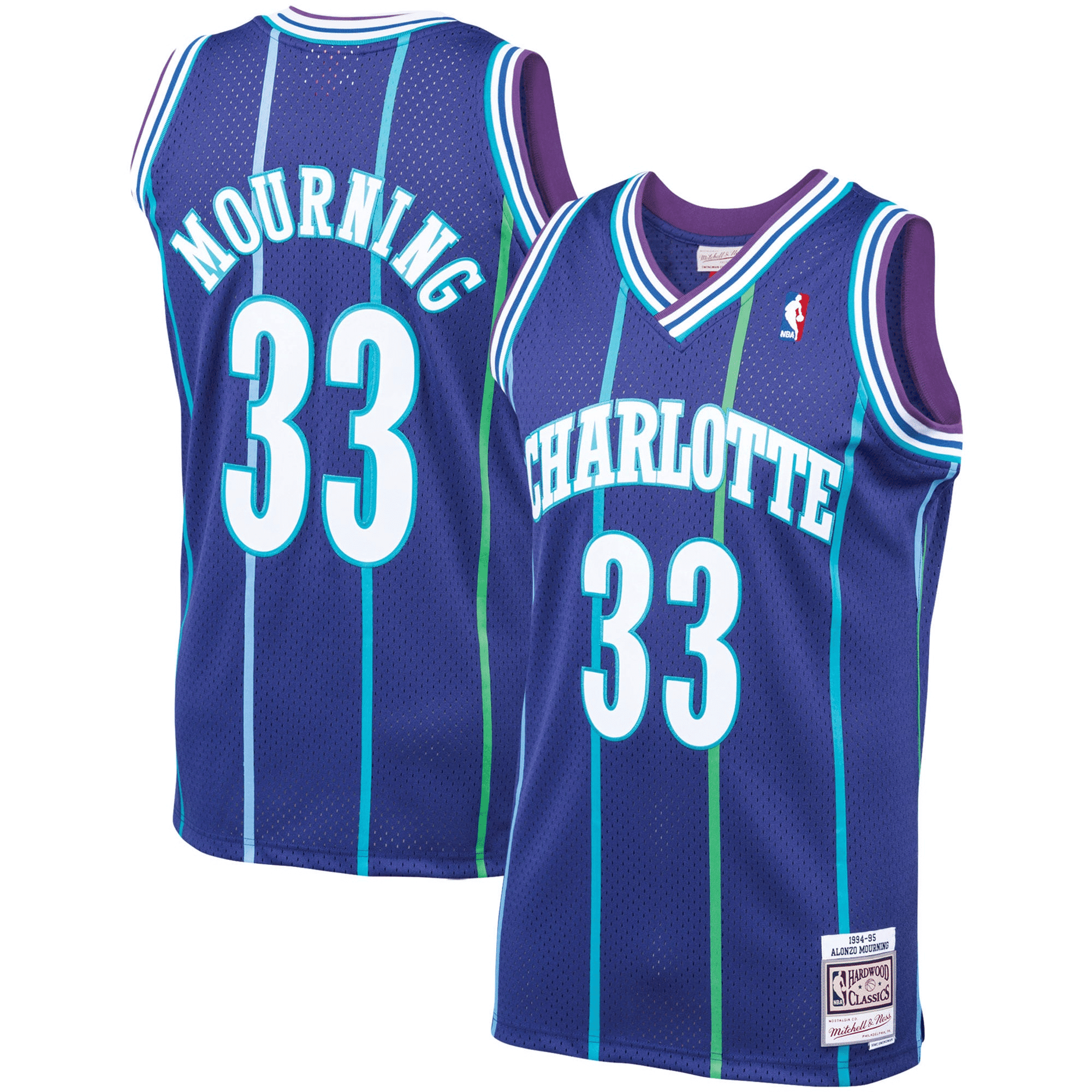 Alonzo Mourning Charlotte Hornets Mitchell & Ness 1994-95 Hardwood Classics Swingman Jersey - Purple Jersey