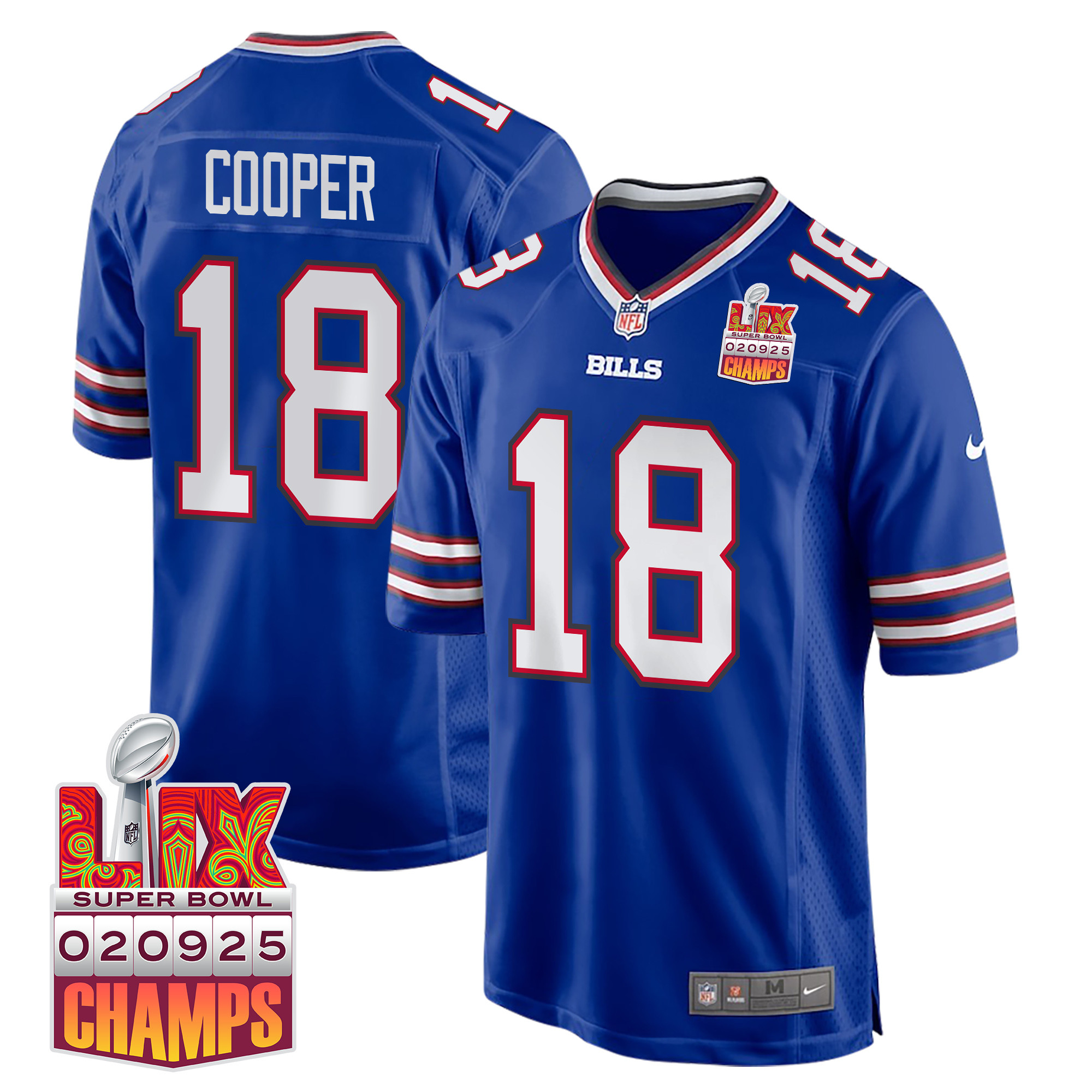 Amari Cooper 18 Buffalo Bills Super Bowl Lix Champions Patch Game Men Jersey - Royal Js9412